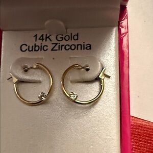 14K Gold Cubic Zirconia Hoop Earrings (kids)
